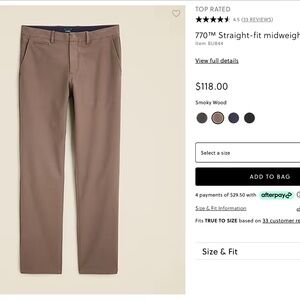 J. Crew - NEW - Men's770™ Straight-fit midweight tech  31 x 32 - Smoky Wood